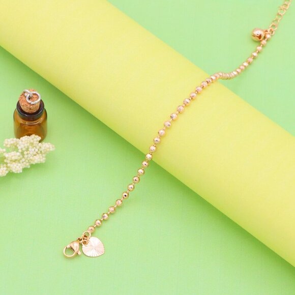 "Elegant Rose Gold Ball Chain Anklet in High Quality Brass Finish, XPAL1044 - Picture 4 of 13